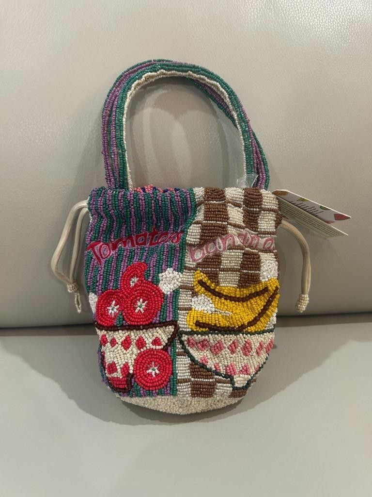 Beaded Bucket Bag Fruit Tomatoes Bananas Pineapple Oranges Made in India NWT | eBay | eBay US
