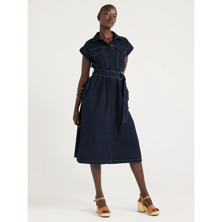 Free Assembly Women's Belted Utility Midi Dress, Sizes XS-XXL - Walmart.com | Walmart (US)