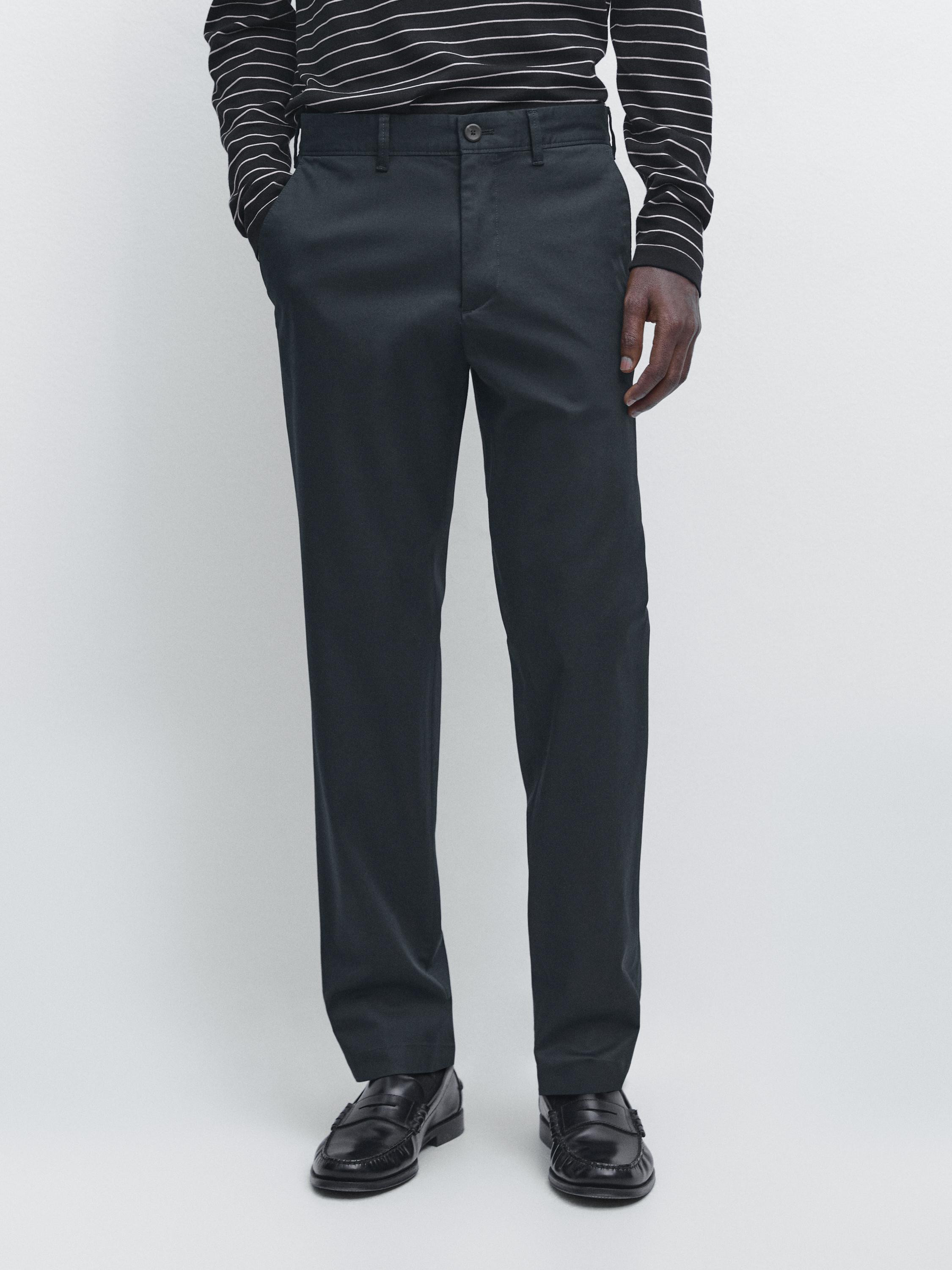 Cotton blend slim fit pants | Massimo Dutti US