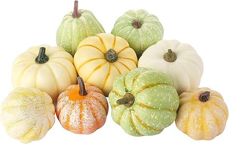 HAKACC Artificial Pumpkins, 9 PCS Assorted Rustic Harvest Artificial Pumpkins Mini Fake Pumpkins ... | Amazon (US)
