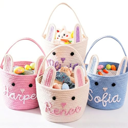 Personalized Easter Basket with Name, Handmade Customized Bunny Baskets, Custom Easter Egg Hunt Bucket Gifts, Crochet Easter Keepsake & Spring Decor Basket, Personalized Easter Bag 2026 | Amazon (US)