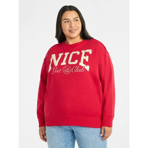 Terra & Sky Women's Plus Size Nice List Club Graphic Sweatshirt with Long Sleeves, Sizes 0X-4X | Walmart (US)