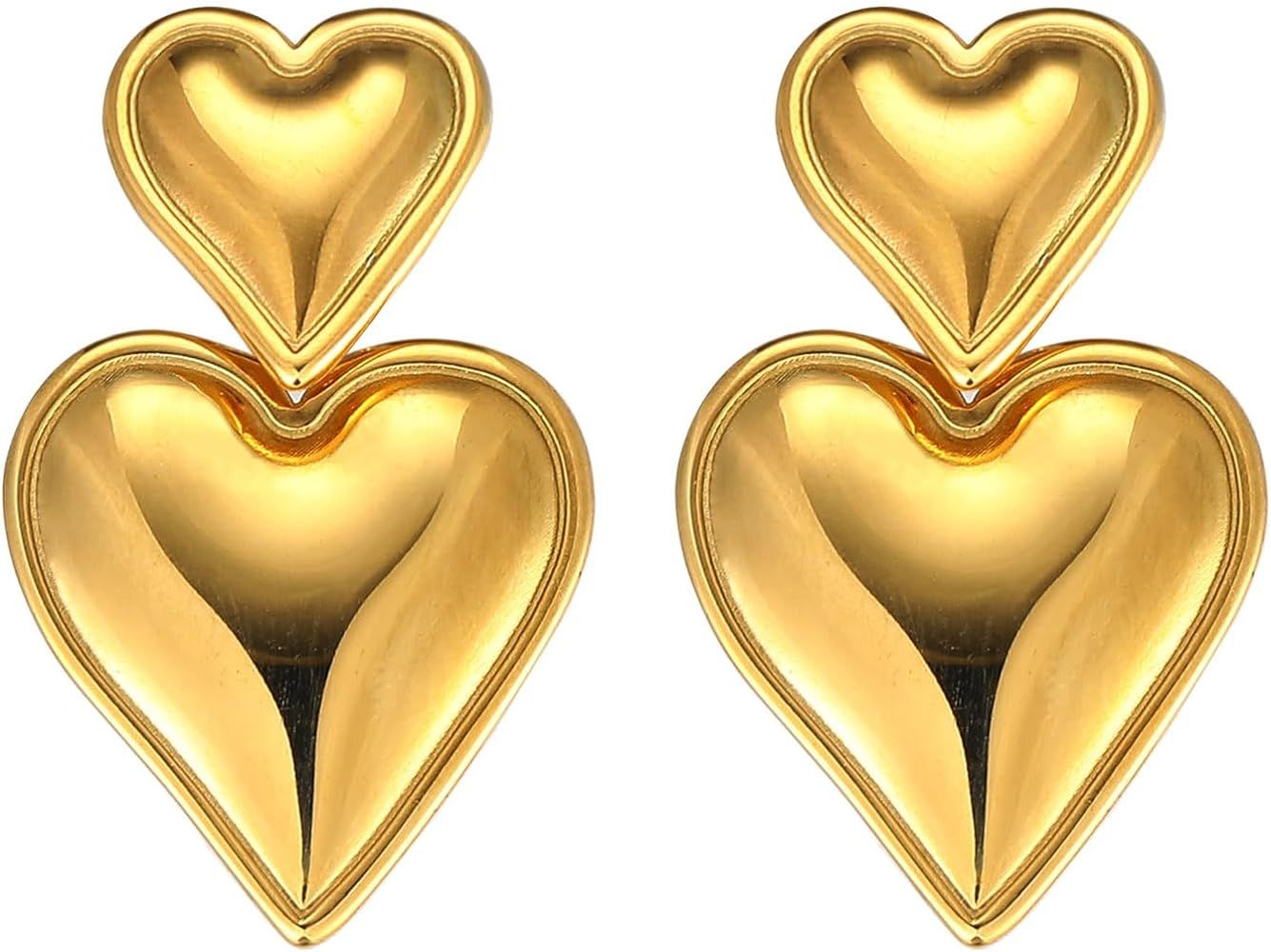 Gold Heart Dangle Drop Earrings for Women, Silver Heart Stud Earrings for Girls, Hypoallergenic H... | Amazon (US)