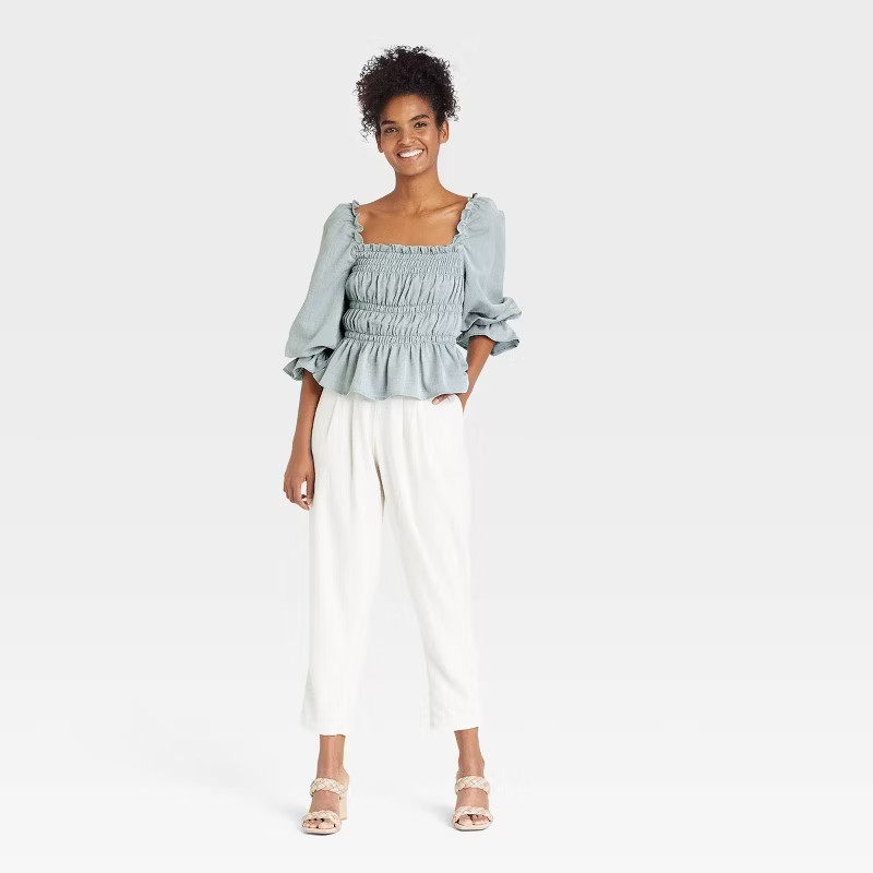 Women's Balloon 3/4 Sleeve Smocked Peplum Top - Who What Wear™ | Target