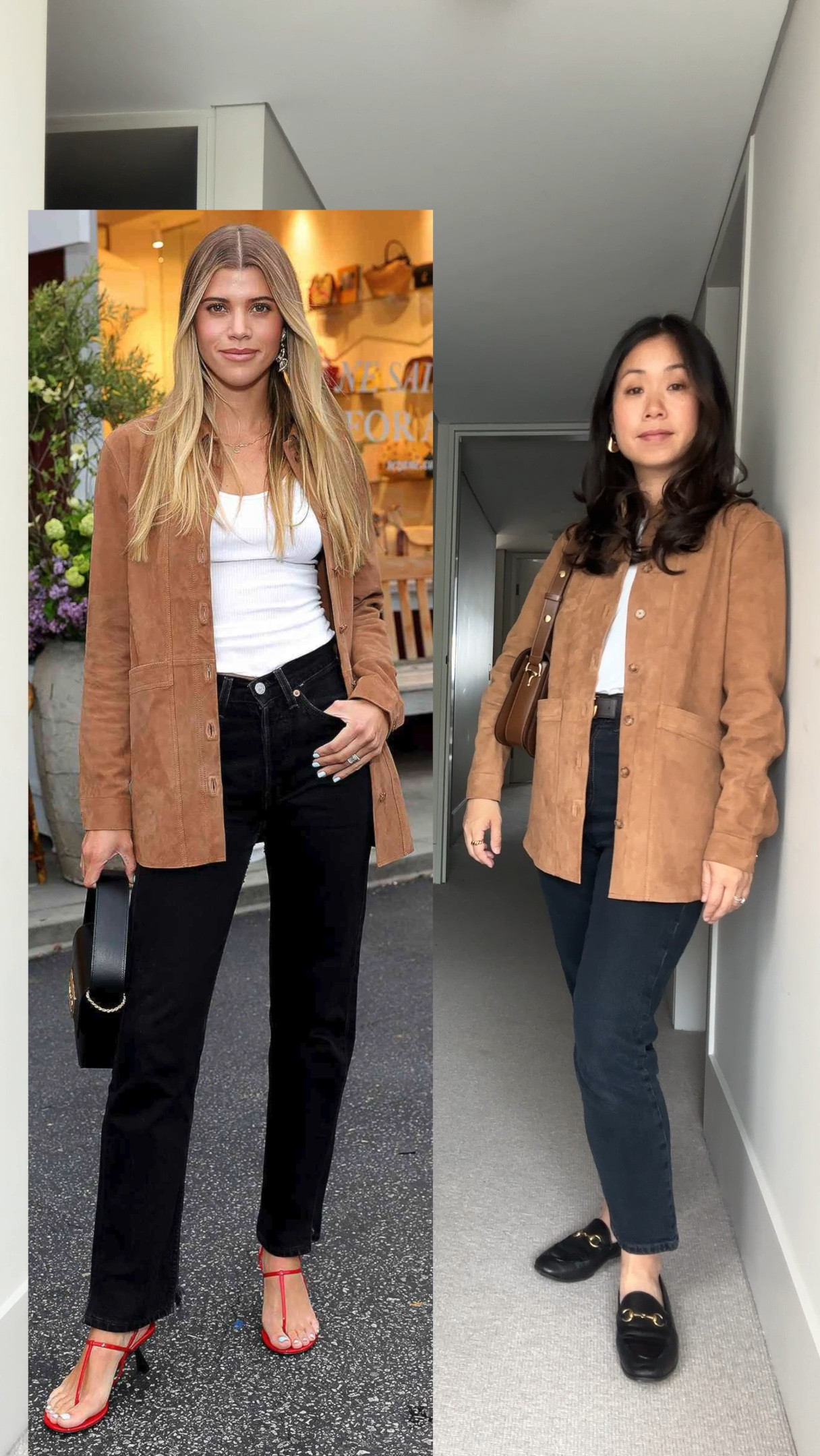 Size XS in the suede jacket, size S in the tee, size 26 in the jeans 

#LTKVideo #LTKstyletip #LTKSeasonal