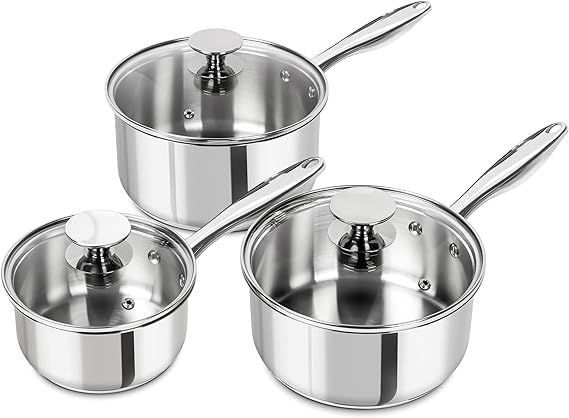 MICHELANGELO Stainless Steel Saucepan Set with Lids 1QT & 2QT & 3QT, Stainless Steel Sauce Pot Se... | Amazon (US)