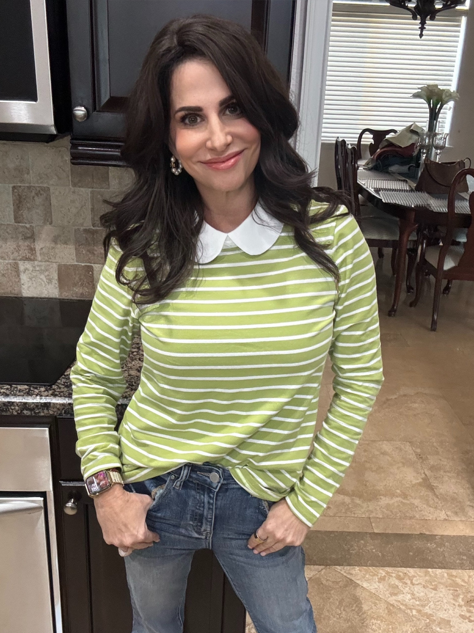 Such a cute top for Spring! Love the color , the Peter Pan neckline . Available in an array of colors . Wearing a sm 

#LTKStyleTip #LTKFindsUnder50 #LTKOver40