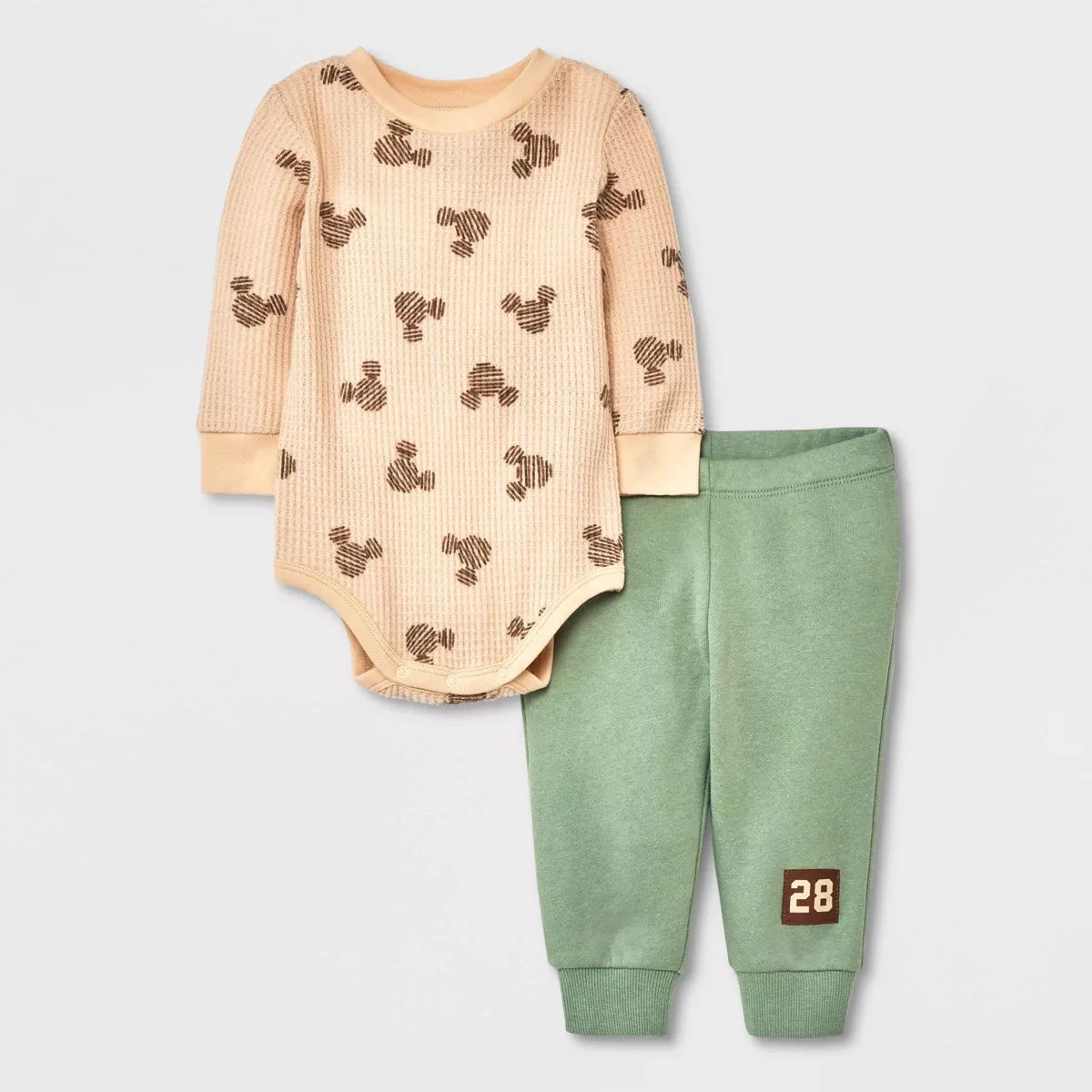 Baby Boys' Disney Mickey Mouse Solid Top and Bottom Set - Green/Tan | Target