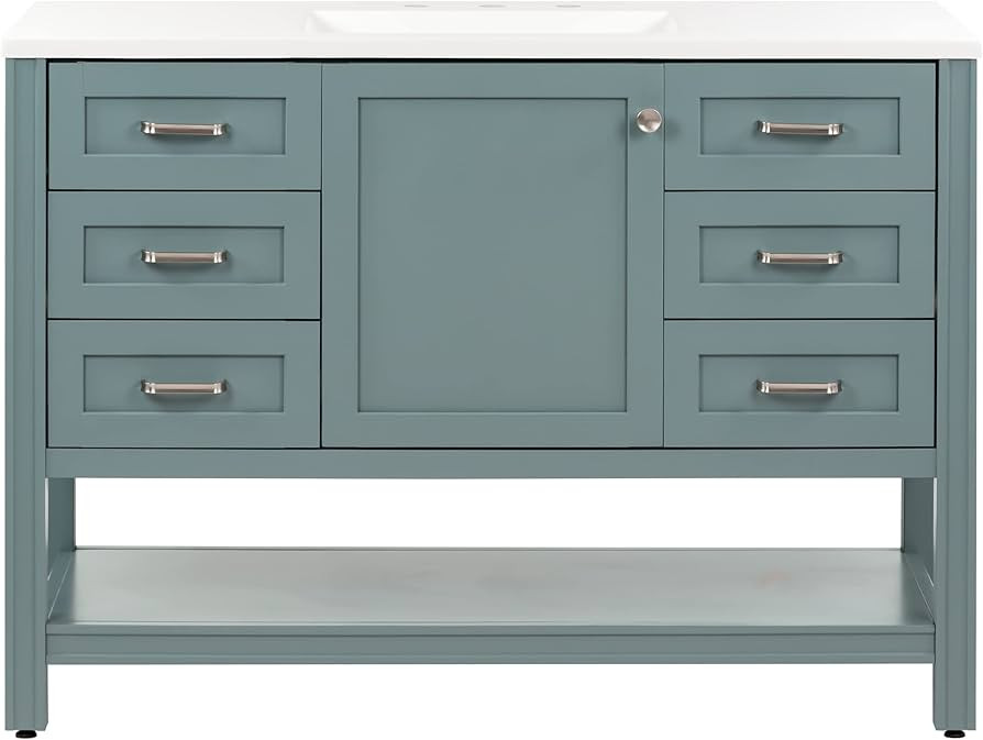 Spring Mill Cabinets Eaton Bathroom Vanity with Cabinet, 6 Drawers, Open Shelf, Sink, 48.5" W x 1... | Amazon (US)