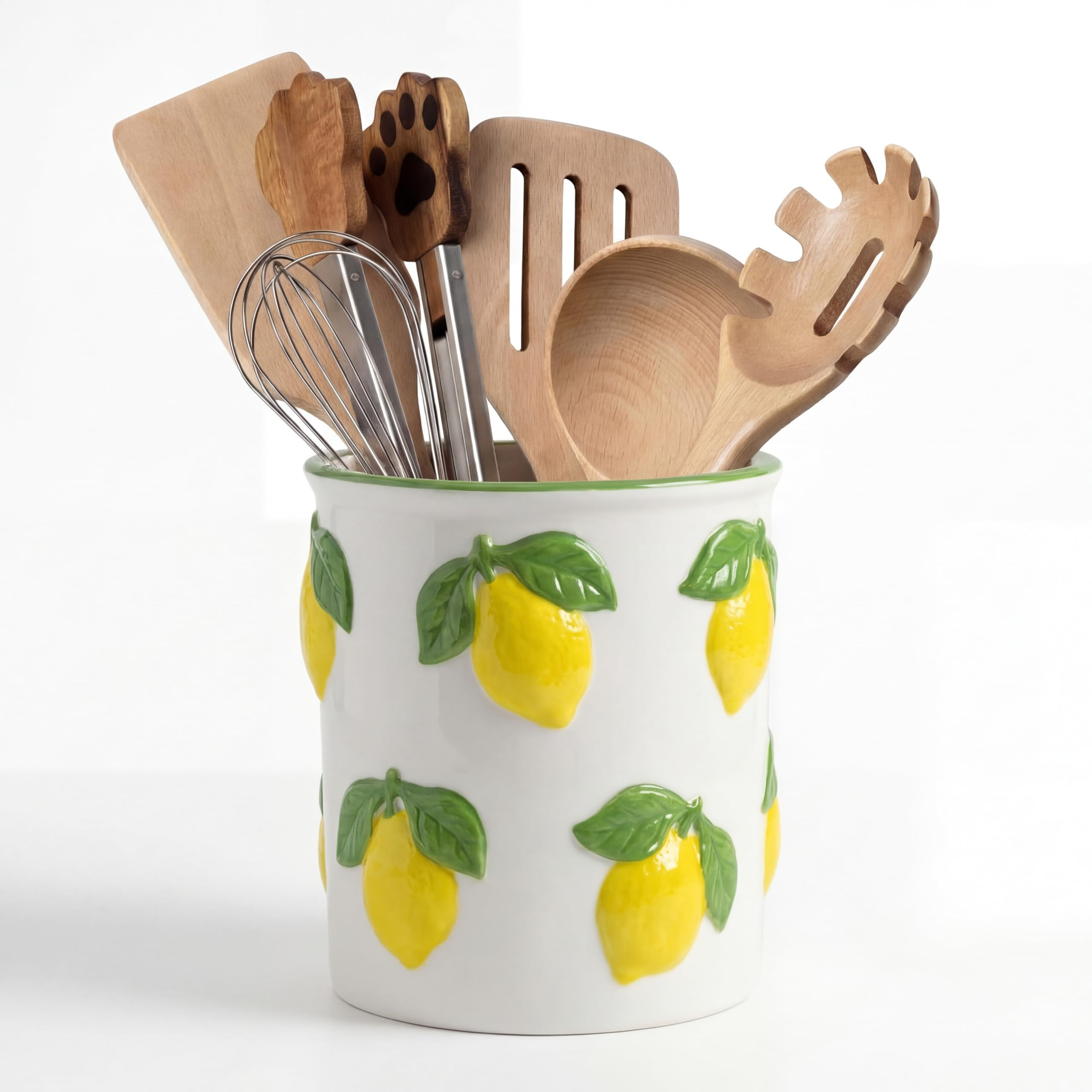 LemonRoad Lemon Utensil Holder for Kitchen Counter,Ceramic Cooking Utensil Crock Modern Farmhouse... | Amazon (US)