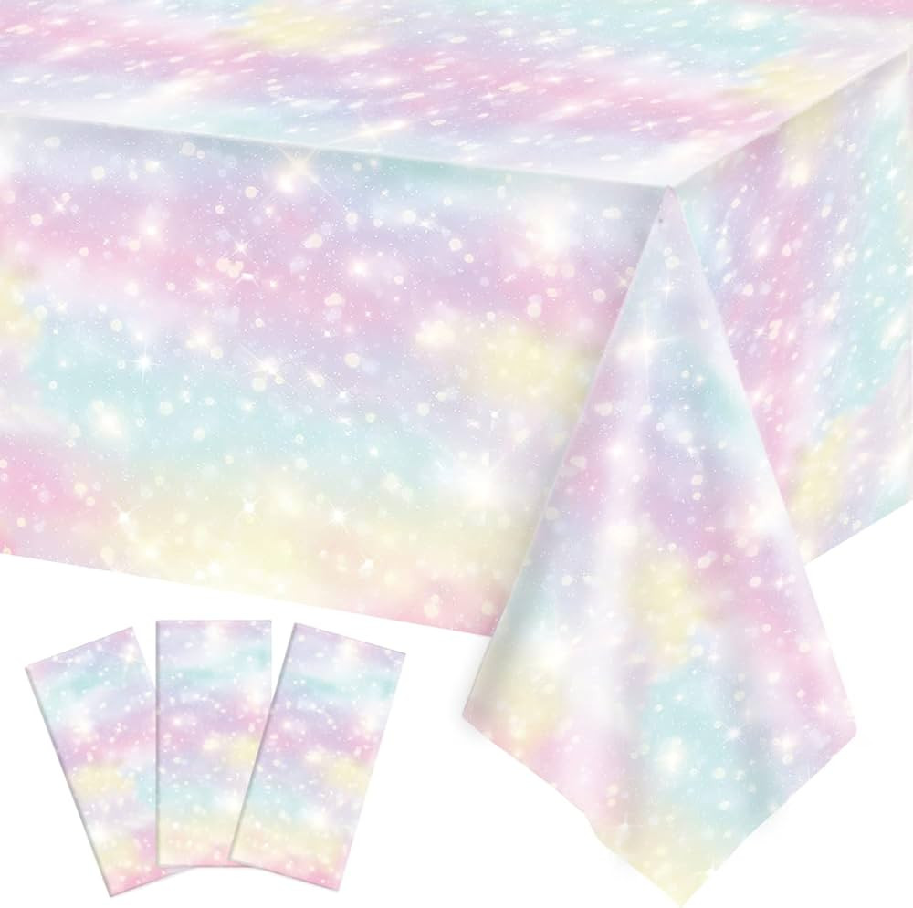 Oigco 3 Pcs Rainbow Tablecloths Pastel Rainbow Birthday Party Decorations Plastic Table Cover for... | Amazon (US)