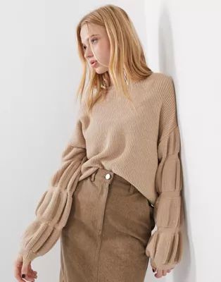 Selected Femme knitted jumper with sleeve detail in camel | ASOS UK