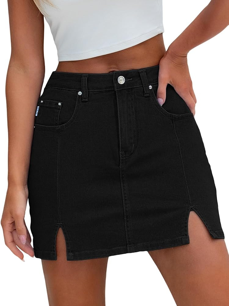 HDLTE Denim Skirts for Women - High Waisted Jean Skorts with Slit Cute Skort Shorts Casual | Amazon (US)