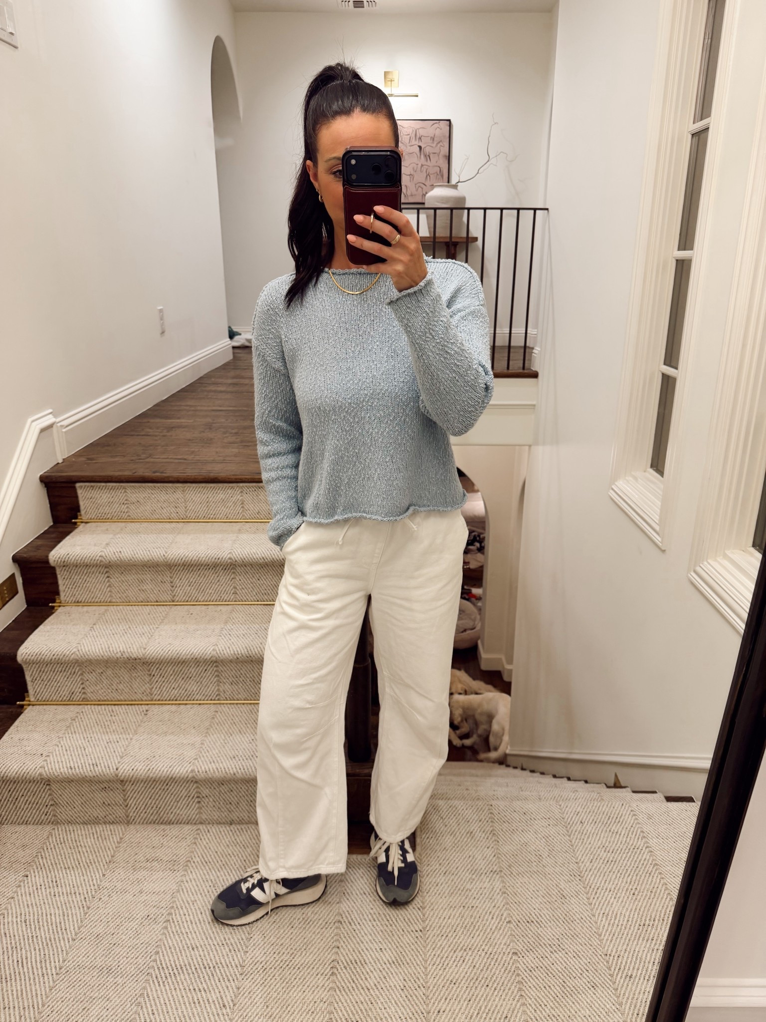 Blue knit spring or summer sweater! I have this in multiple colors. Such a good coastal look. Wearing these drawstring white pants on repeat! 

#LTKSeasonal #LTKootd #LTKOver40