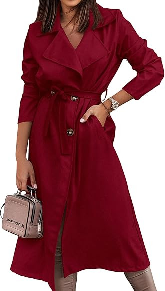 KIRUNDO Women's Trench Coat Long Double-Breasted Fall Fashion 2023 Classic Lapel Slim Overcoat Ou... | Amazon (US)