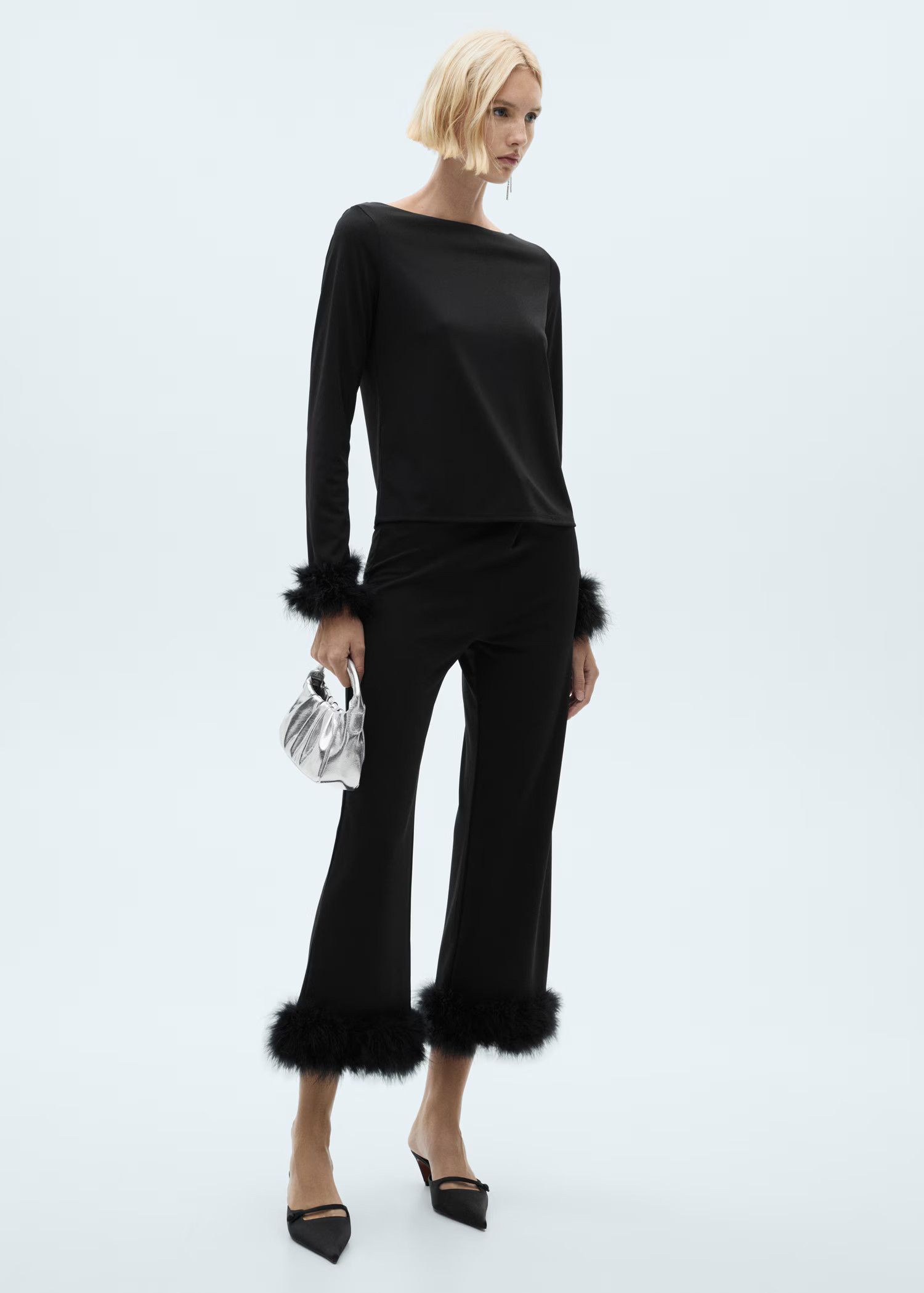 Cropped pants with feather detail - Women | MANGO USA | Mango (US/MX/AU)