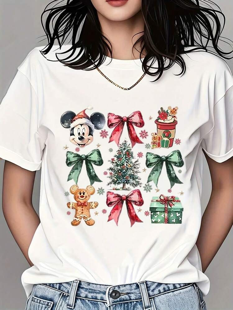 Disney Disney Christmas Mickey Mouse T-Shirt With Festive Holiday Print - Perfect For Winter Cele... | SHEIN