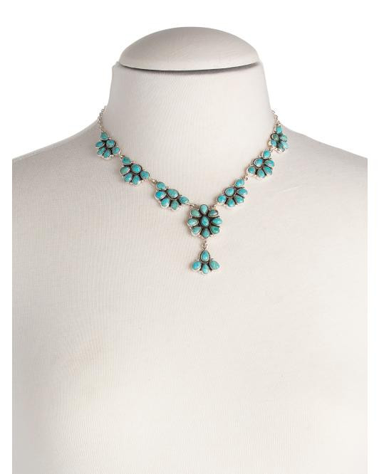 Made In India Sterling Silver Turquoise Flower Drop Necklace | TJ Maxx
