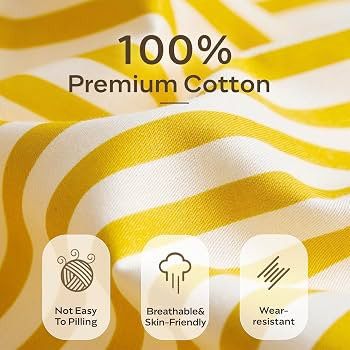 JELLYMONI 100% Natural Cotton 3pcs Striped Duvet Cover Sets,Yellow with White Stripes Pattern Pri... | Amazon (US)