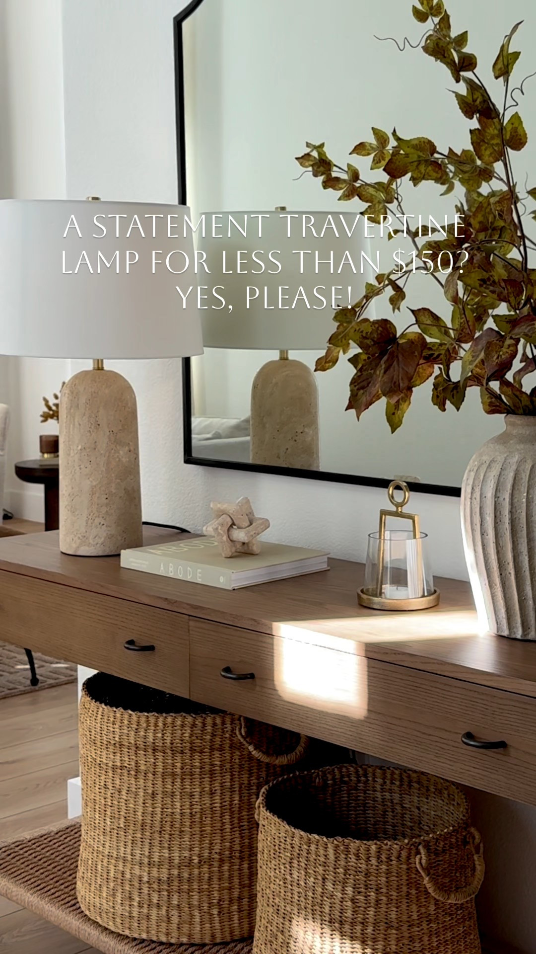 This lamp checks every box: earthy, organic, and a true statement piece. The travertine detail is gorgeous and the price is too good to pass.

Entryway styling, console table decor, lamp, vase, fall decor, candle holder, mirror  

#LTKHome #LTKStyleTip #LTKSaleAlert