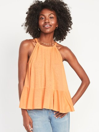 Linen-Blend Peplum Halter Swing Top for Women | Old Navy (US)