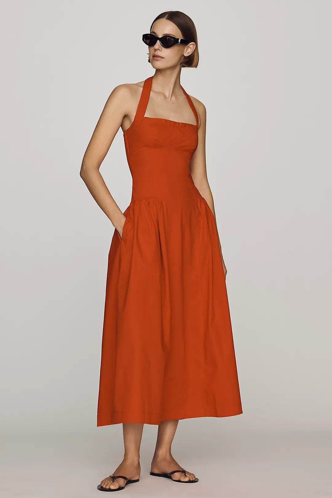 Maeve Poplin Halter Midi Dress | Anthropologie (US)