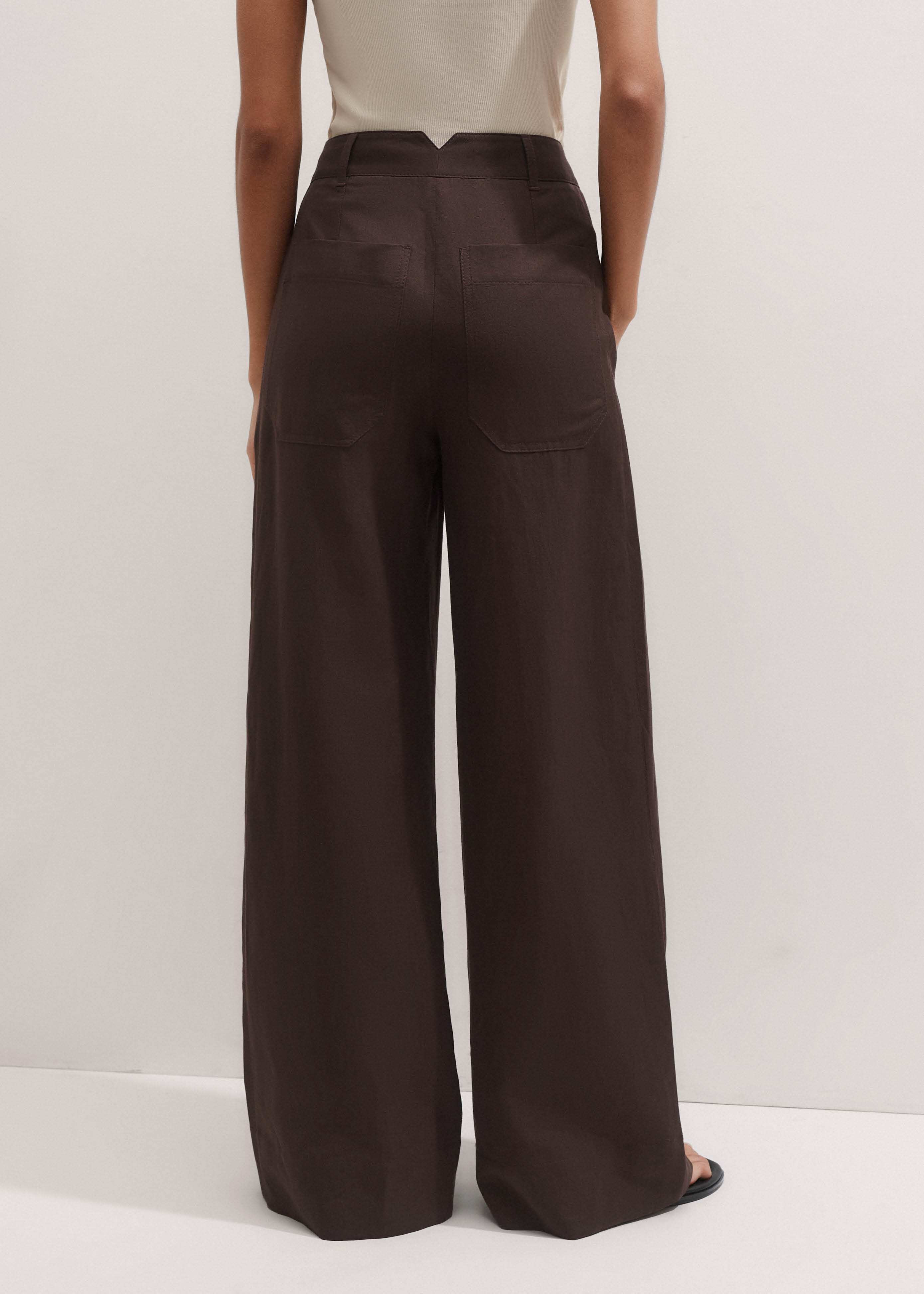 Women's Brown Wide-Leg Pleat Pant | ME+EM | ME+EM Global (Excluding US)