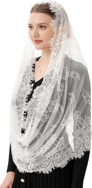 PAMOR Spanish Style Lace Traditional Vintage Inspired Infinity Shape Mantilla Veil Latin Mass Hea... | Amazon (US)