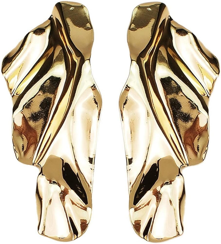 Statement Geometric Texture Earrings for Women,Large Fashion Irregular Minimalism Metal Earrings,... | Amazon (US)