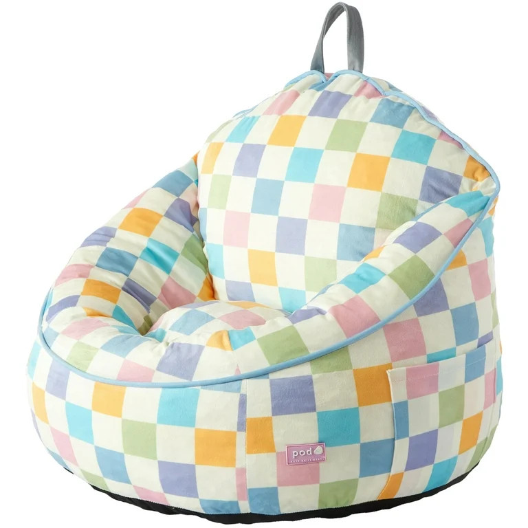 Room Revival Compressed Foam Bean Bag Chair for Kids, Rainbow Checkerboard - Walmart.com | Walmart (US)