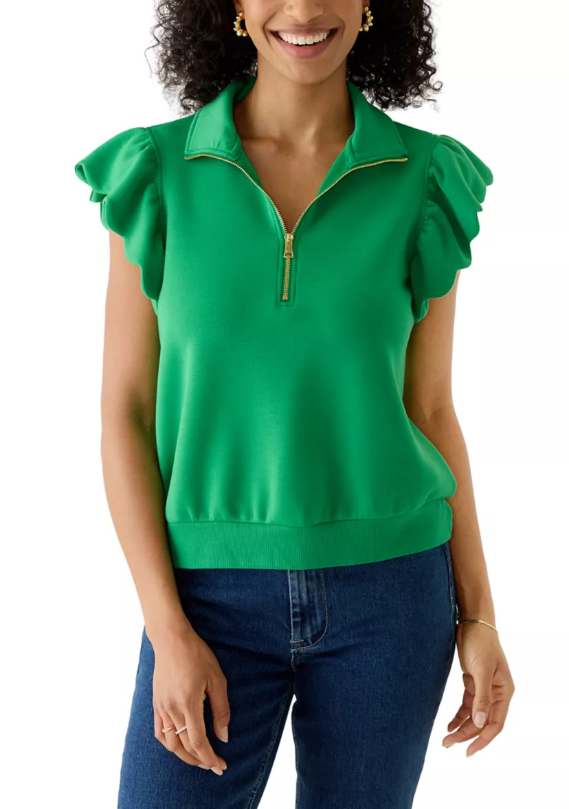 Women's Short Flutter Sleeve Quarter Zip Top | Belk