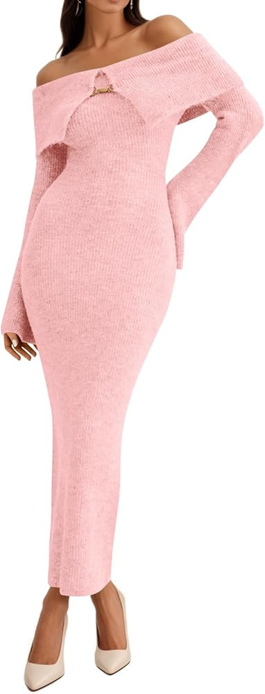 Saodimallsu Womens Off The Shoulder Maxi Sweater Dress Long Sleeve Bodycon Elegant Ribbed Knit Fa... | Amazon (US)
