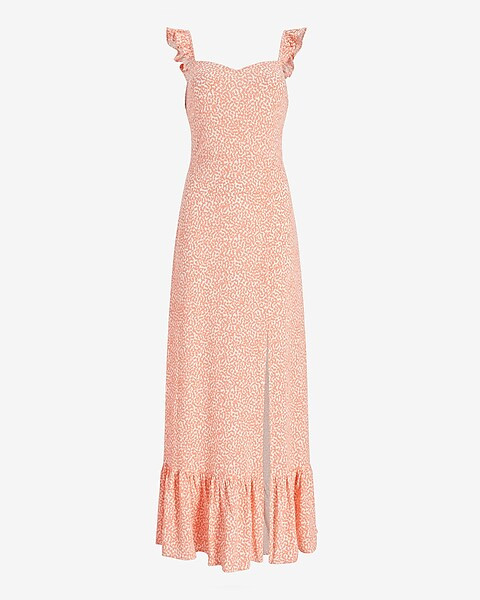 Printed Ruffle Strap Smocked Back Maxi Dress | Express