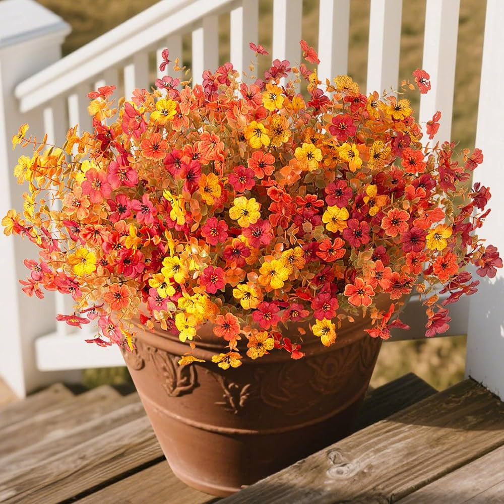 12 Bundles Fake Mums Fall Flowers Artificial for Outdoors Decoration Artificial Mums Faux Plants ... | Amazon (US)