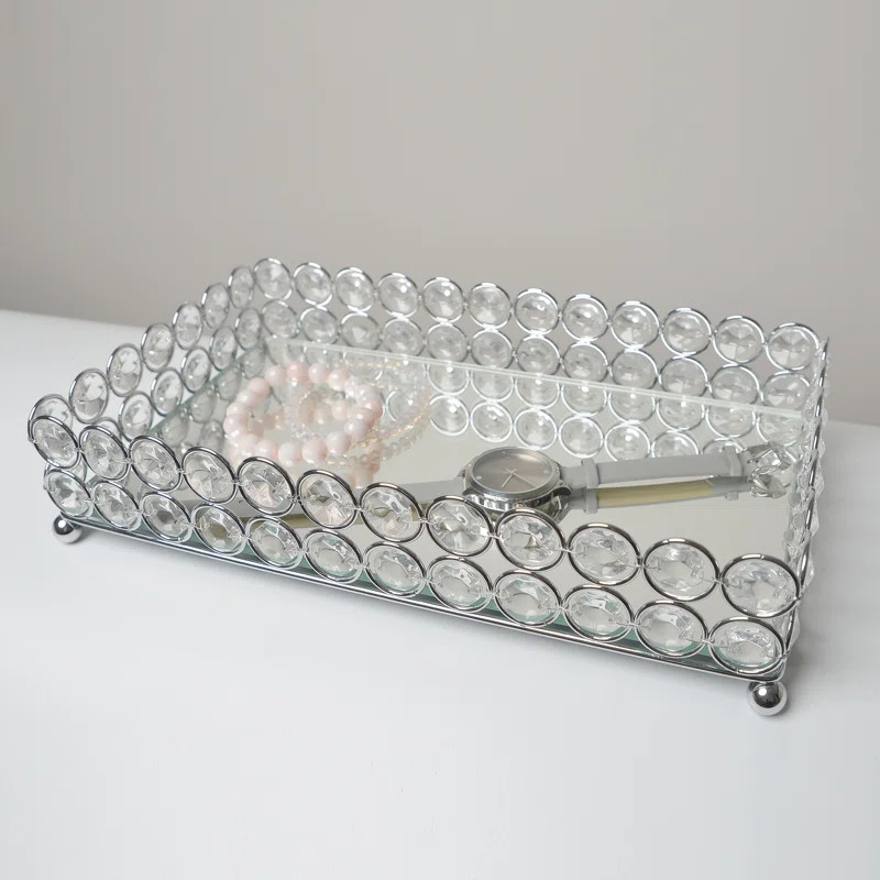 Avah Crystal Mirrored Jewelry or Makeup Vanity Tray | Wayfair North America