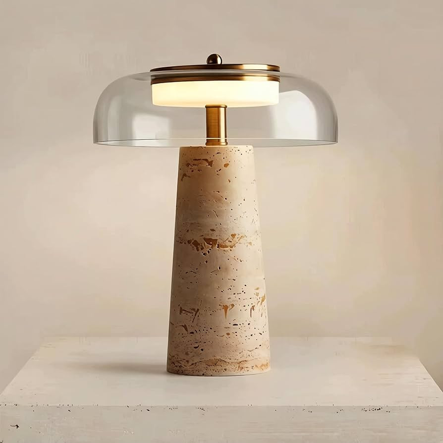 Travertine Lamp, Natural Stone Table Lamps with Glass Shade, 12W Mushroom Bedside Nightstand Ligh... | Amazon (US)