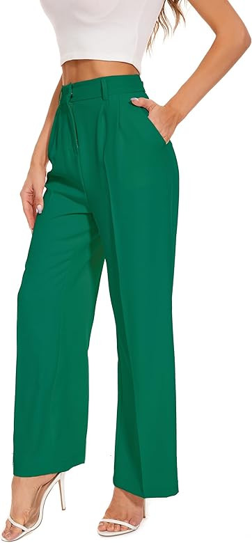 FUNYYZO Wide Leg Pants Women's High Elastic Waisted in The Back Business Work Trousers Long Strai... | Amazon (US)