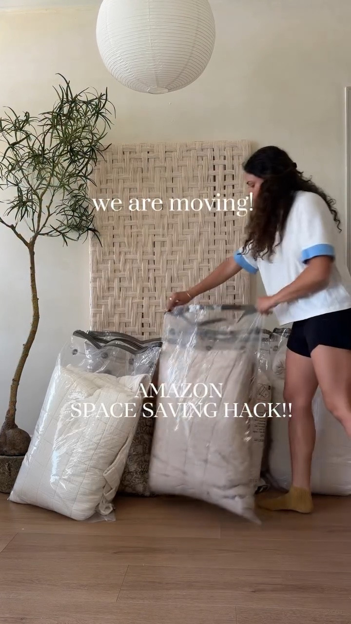 Comment “SPACE” to snag my FAVORITE high quality vacuum seal bags! 😍 These are incredible and save SO much space! I stuff all sorts of extra bedding, pillows, duvets, and blankets in these! The best space saving bags on Amazon!!! 🫶🎉🎉 #spacesaver #movinghacks #amazonspacesavers