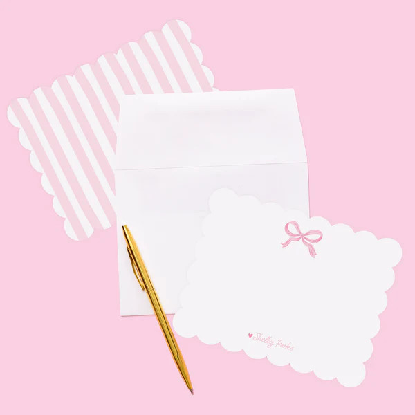 Shelby Parks Pink Bow Personalized Scallop Stationery | Joy Creative Shop