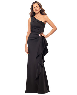 XSCAPE Women's Ruffled One-Shoulder Scuba Gown - Macy's | Macy's