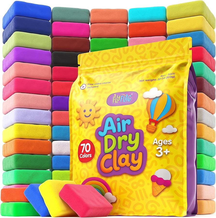 FlyFlag Air Dry Clay - 70 Colors, Ultra Light and Soft, Non-Toxic Modeling Clay for Kids with Too... | Amazon (US)
