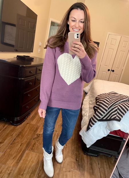 Amazon purple and white heart sweater, size up! I’m in a medium

#LTKFind #LTKunder50 #LTKSeasonal
