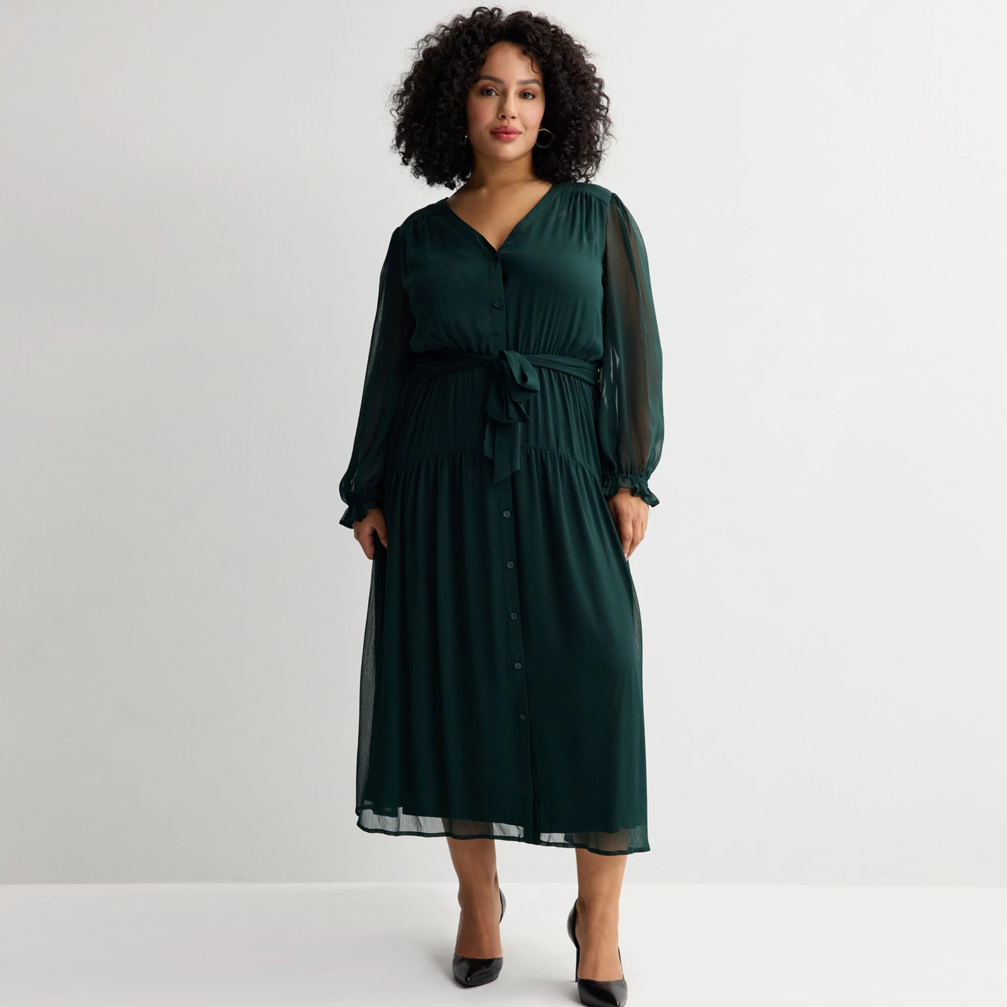 Plus Size Nine West Long Sleeve Button Front Maxi Dress, Women's, Size: 4XL, Black Jana Chintz | Kohl's
