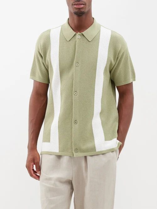 Frescobol Carioca - Barretos Striped Knitted-cotton Shirt - Mens - Green White | Matches (US)