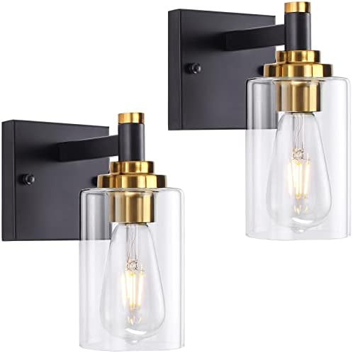 ZCHAOZ Black and Gold Wall Sconces Set of Two Bathroom Vanity Light Fixture Sconces Wall Lighting... | Amazon (US)