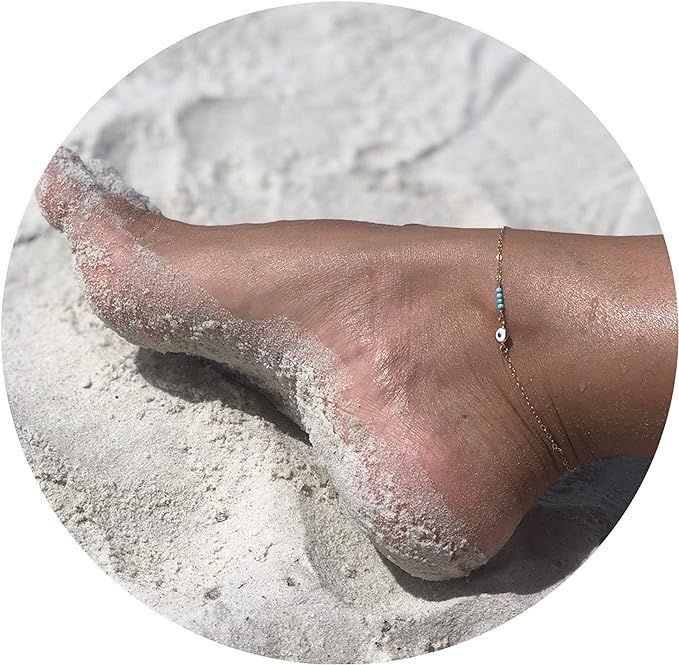Mevecco Gold Evil Eye Charm Anklet,14K Gold Plated Boho Beach Dainty Cute Tiny Lucky Star Foot Ch... | Amazon (US)
