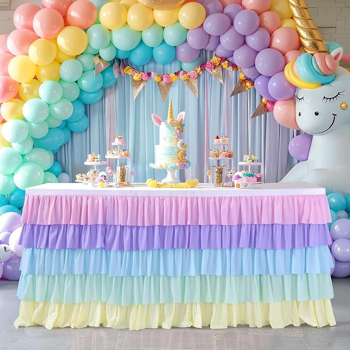 9ft Rainbow Tutu Tulle Table Skirt for Rectangle Round Tables Chiffon Table Cloth for Birthday Pa... | Amazon (US)