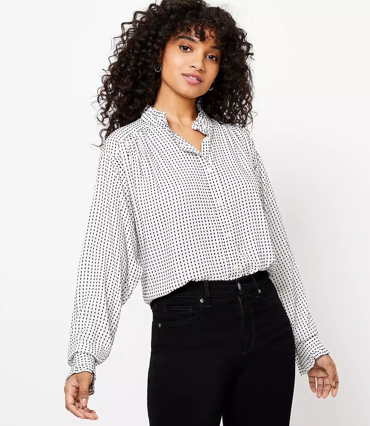 Striped Ruffle Trim Shirt | LOFT