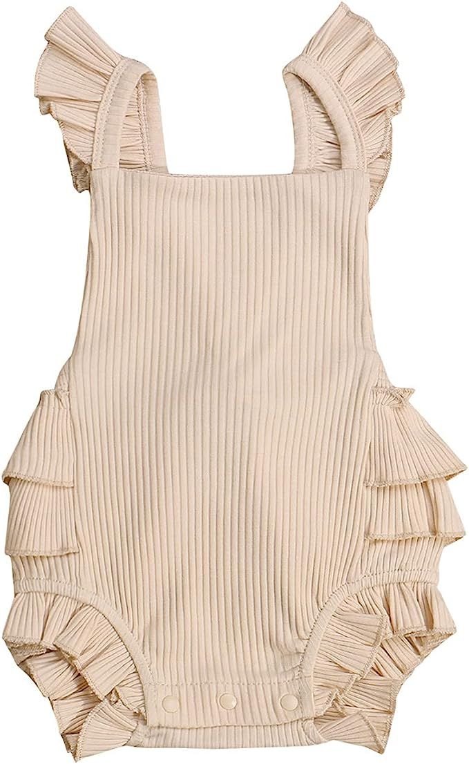 Rtnnsbbfcm Newborn Baby Girl Ruffle Outfit Summer Sleeveless Backless Ribbed Basic One Piece Romp... | Amazon (US)