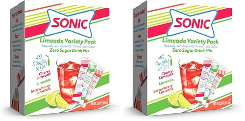 SINGLES TO GO! Sonic Singles To Go Limeade Variety Pack, Watertok Powdered Drink Mix, Includes 3 Flavors, Limeade, Cherry Limeade, Strawberry Limeade, 1 Box (40 Servings) (Pack of 2) | Amazon (US)